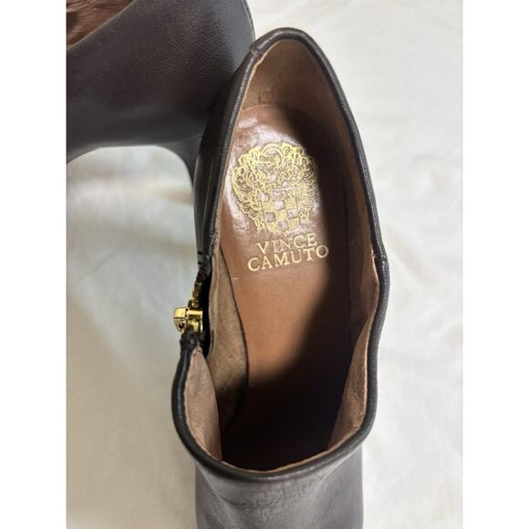 Vince Camuto Elvin Brown Leather Zip Up Ankle Booties Stiletto Heel 7.5M EU 37.5 - Picture 5 of 7
